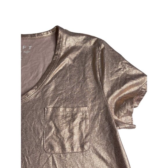 Loft Womens Vintage Soft Pocket Tee M Metallic Rose Gold V-Neck T-Shirt Cotton - Picture 2 of 6